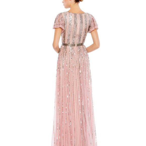 [NWT] MacDuggal STRIPE SEQUIN V-NECK GOWN SIZE 10 - Picture 2 of 10
